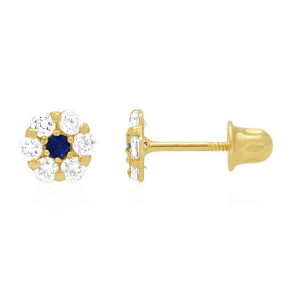 Kid's 14k Yellow Gold Simulated Birthstone Flower Screw Back Earrings 5mm