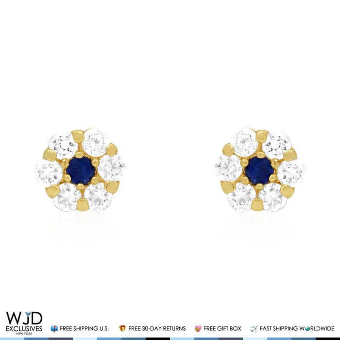 Kids 14K Yellow Gold Birthstone Flower Screw Back Earrings 5mm