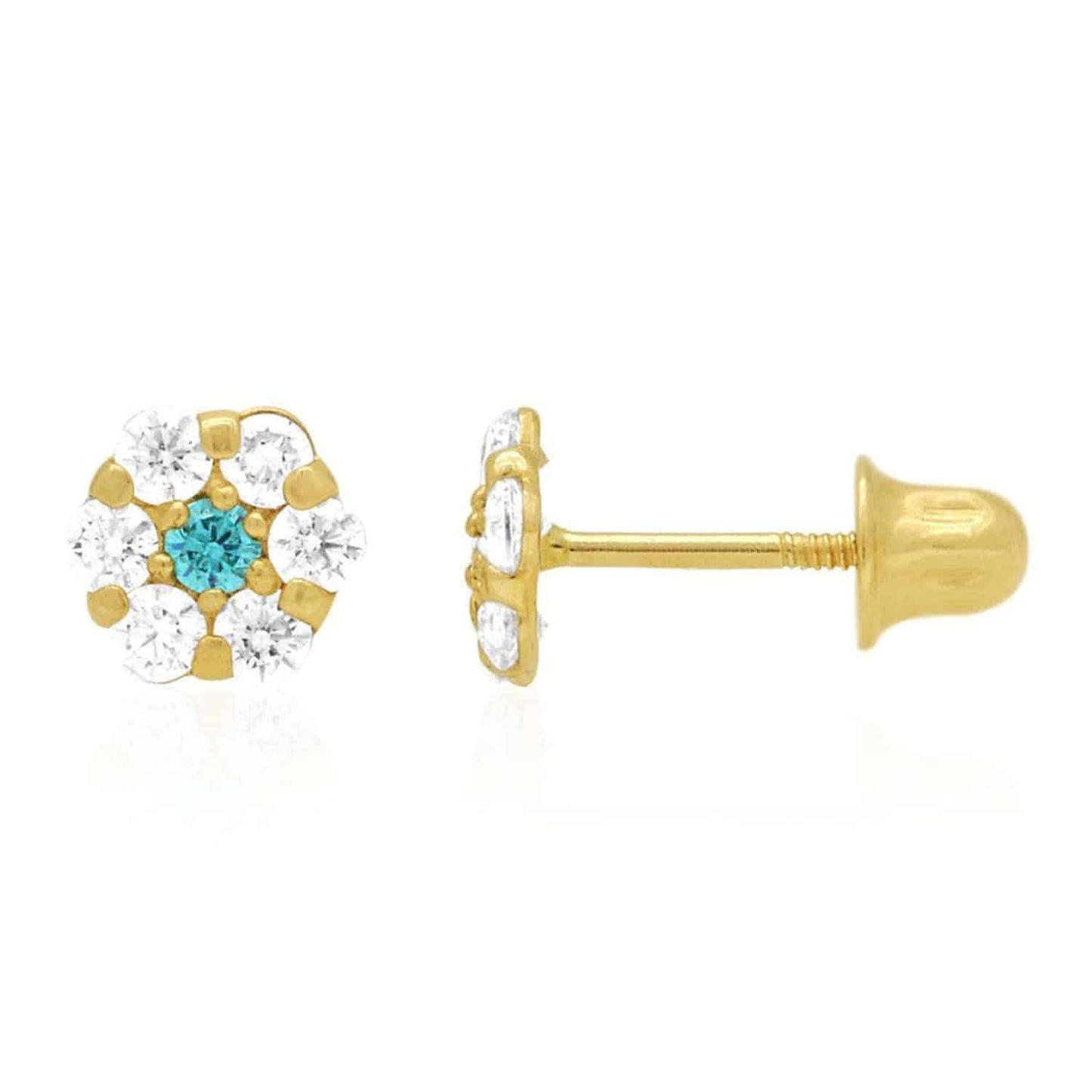 Kid's 14k Yellow Gold Simulated Birthstone Flower Screw Back Earrings 5mm
