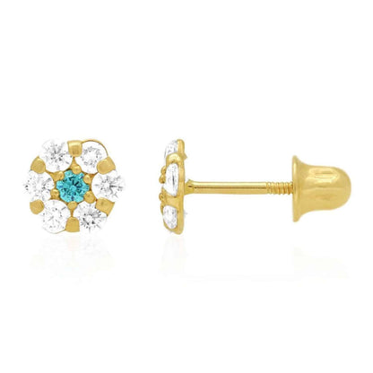 Kid's 14k Yellow Gold Simulated Birthstone Flower Screw Back Earrings 5mm