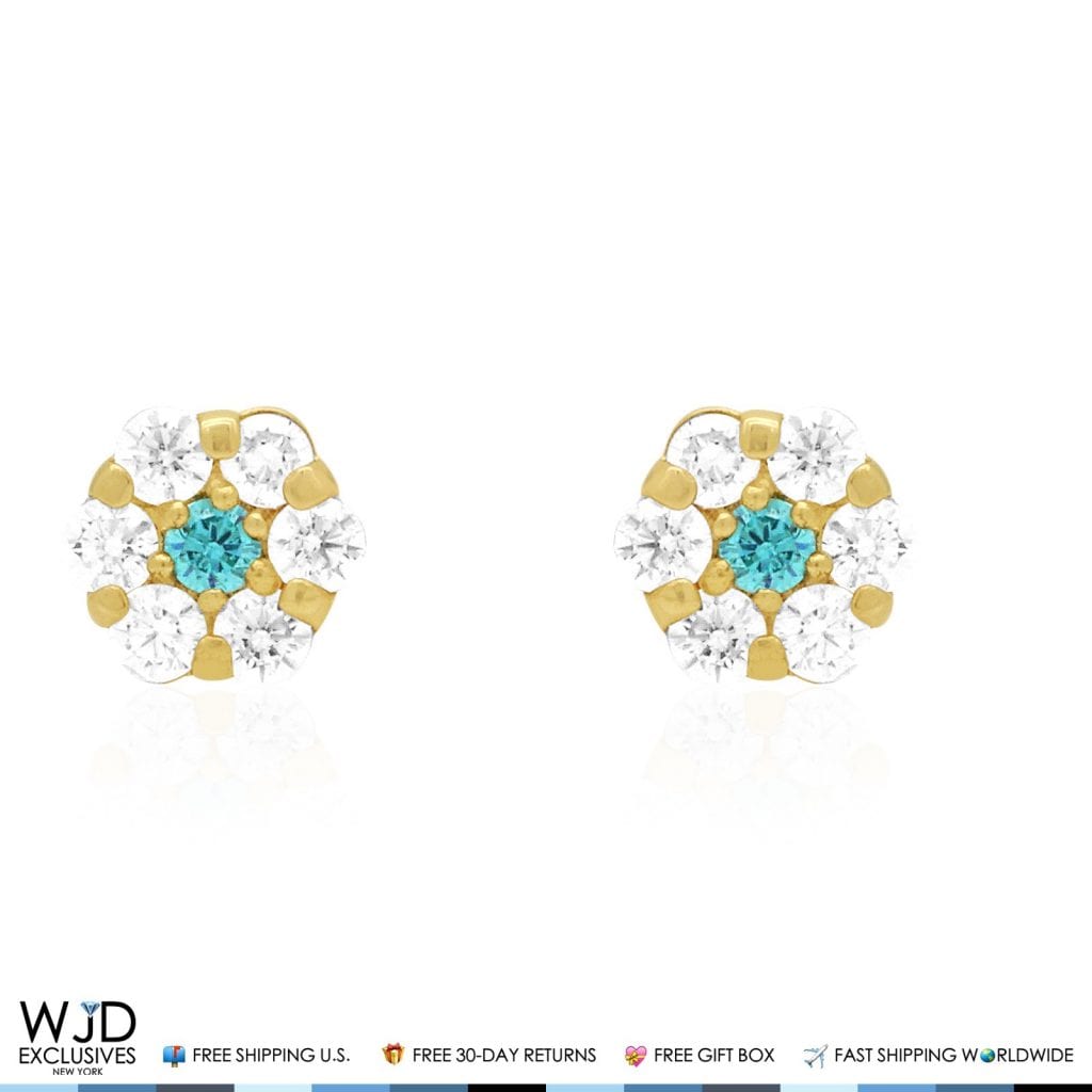 Kid's 14k Yellow Gold Simulated Birthstone Flower Screw Back Earrings 5mm