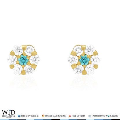 Kid's 14k Yellow Gold Simulated Birthstone Flower Screw Back Earrings 5mm