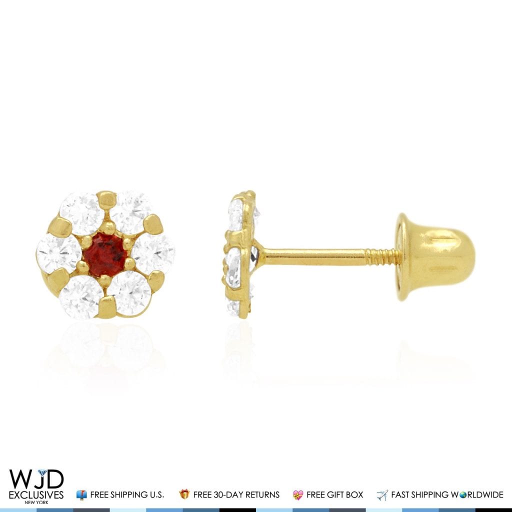 Kid's 14k Yellow Gold Simulated Birthstone Flower Screw Back Earrings 5mm