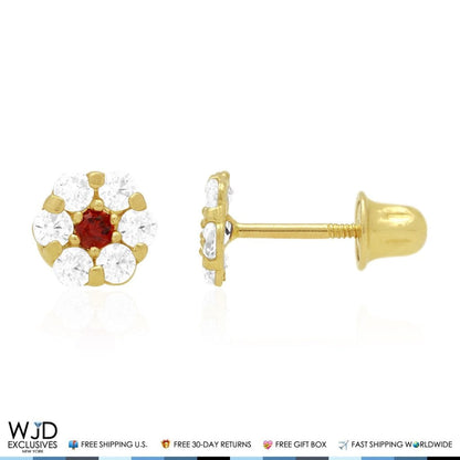 Kid's 14k Yellow Gold Simulated Birthstone Flower Screw Back Earrings 5mm