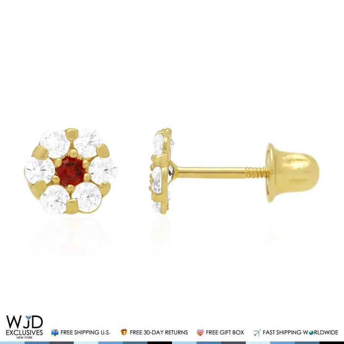 Kids 14K Yellow Gold Birthstone Flower Screw Back Earrings 5mm