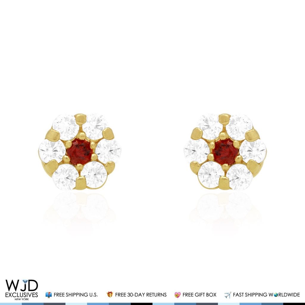 Kid's 14k Yellow Gold Simulated Birthstone Flower Screw Back Earrings 5mm
