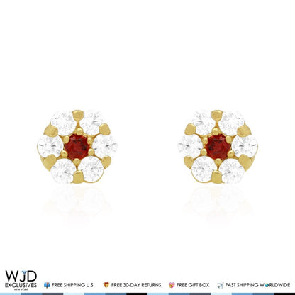 Kid's 14k Yellow Gold Simulated Birthstone Flower Screw Back Earrings 5mm