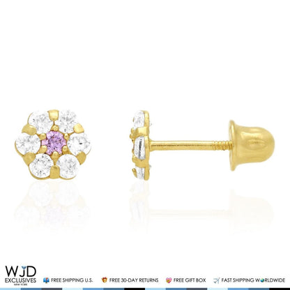 Kid's 14k Yellow Gold Simulated Birthstone Flower Screw Back Earrings 5mm