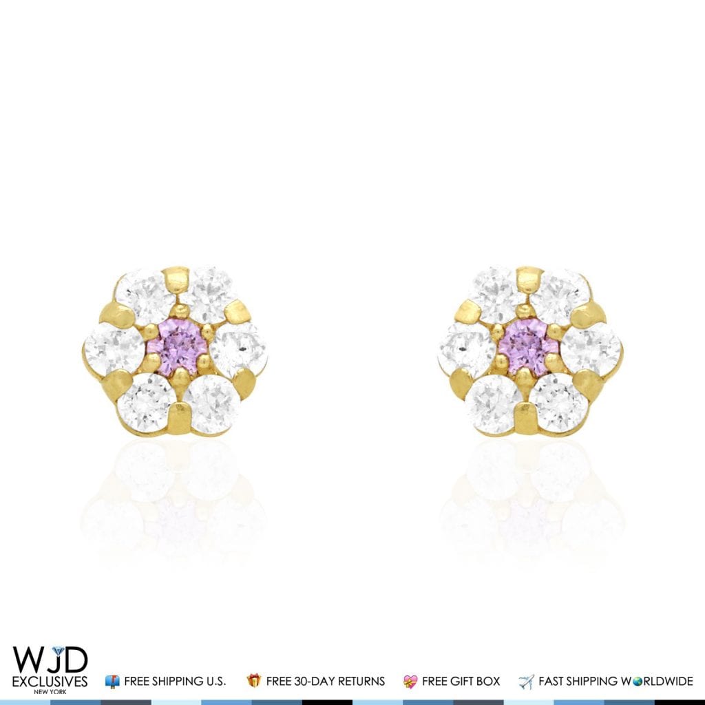 Kid's 14k Yellow Gold Simulated Birthstone Flower Screw Back Earrings 5mm
