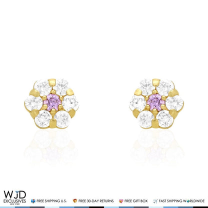 Kid's 14k Yellow Gold Simulated Birthstone Flower Screw Back Earrings 5mm