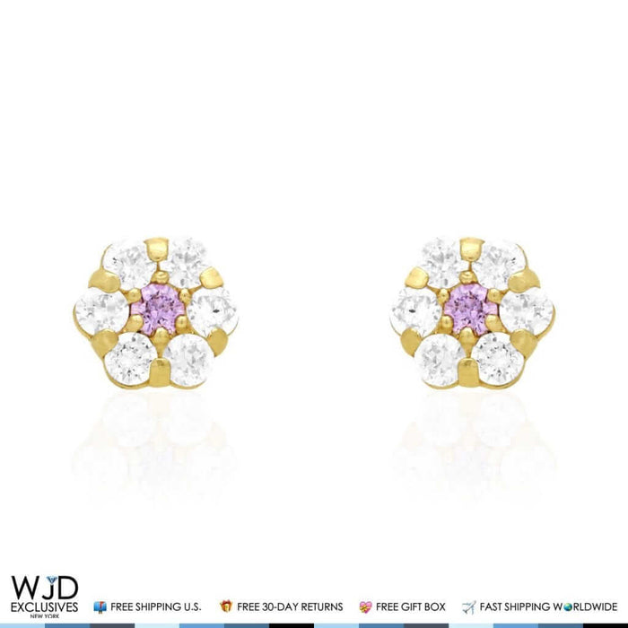 Kids 14K Yellow Gold Birthstone Flower Screw Back Earrings 5mm