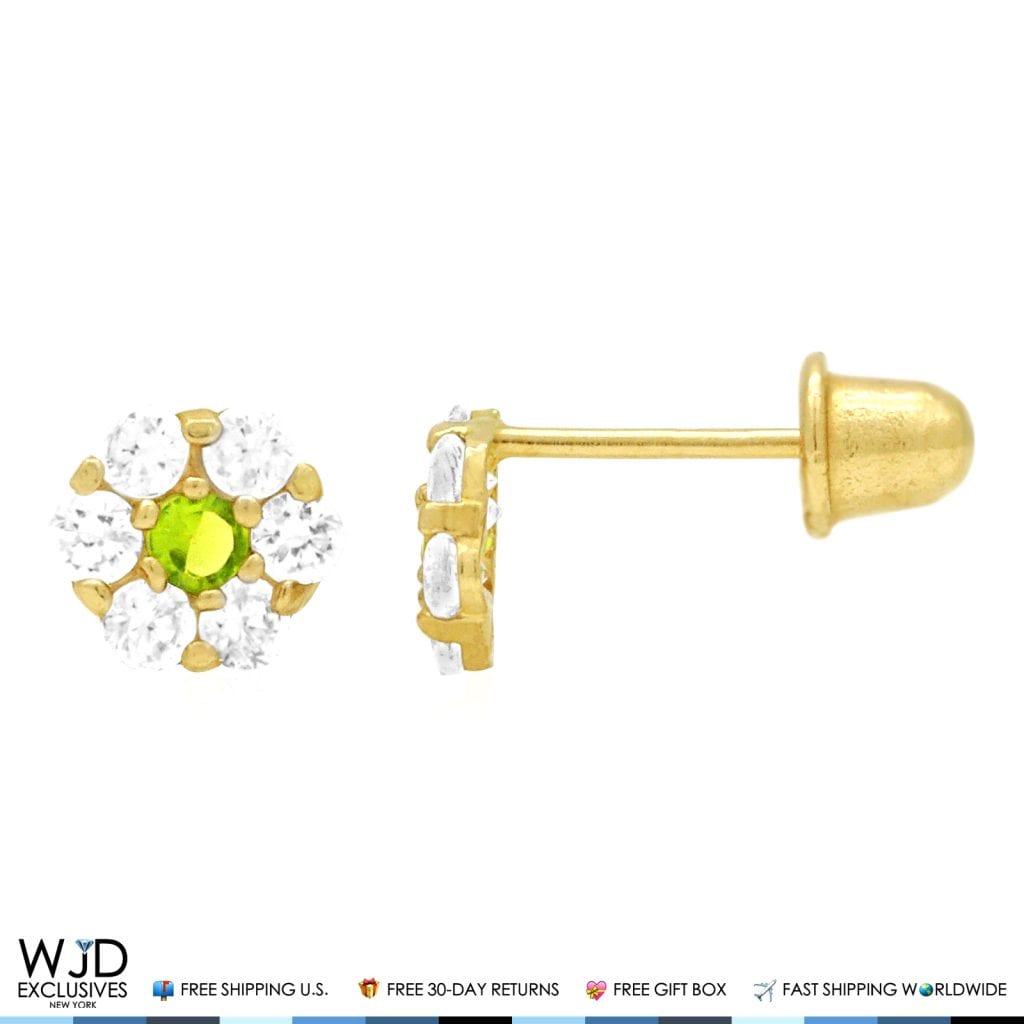 Kid's 14k Yellow Gold Simulated Birthstone Flower Screw Back Earrings 5mm
