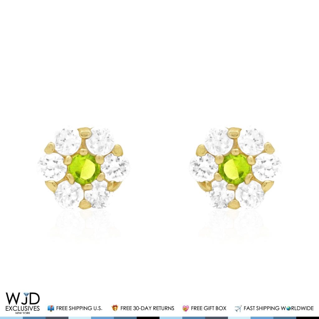 Kid's 14k Yellow Gold Simulated Birthstone Flower Screw Back Earrings 5mm