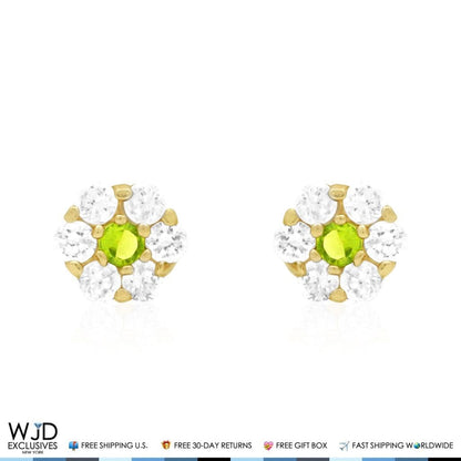 Kid's 14k Yellow Gold Simulated Birthstone Flower Screw Back Earrings 5mm