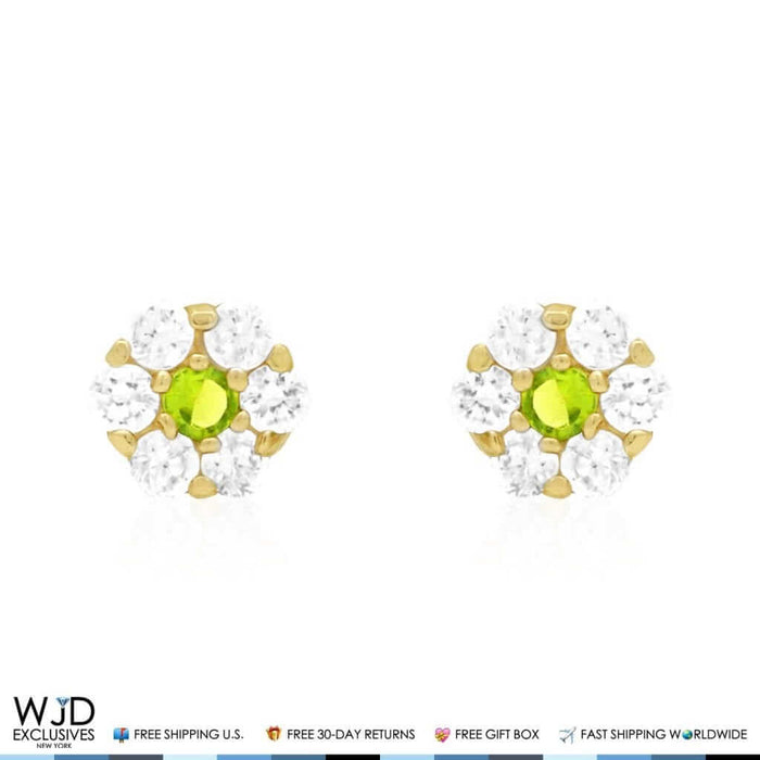 Kids 14K Yellow Gold Birthstone Flower Screw Back Earrings 5mm