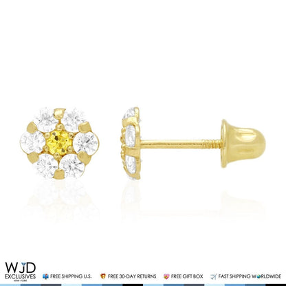 Kid's 14k Yellow Gold Simulated Birthstone Flower Screw Back Earrings 5mm