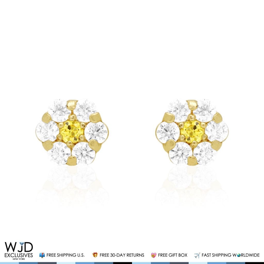 Kid's 14k Yellow Gold Simulated Birthstone Flower Screw Back Earrings 5mm