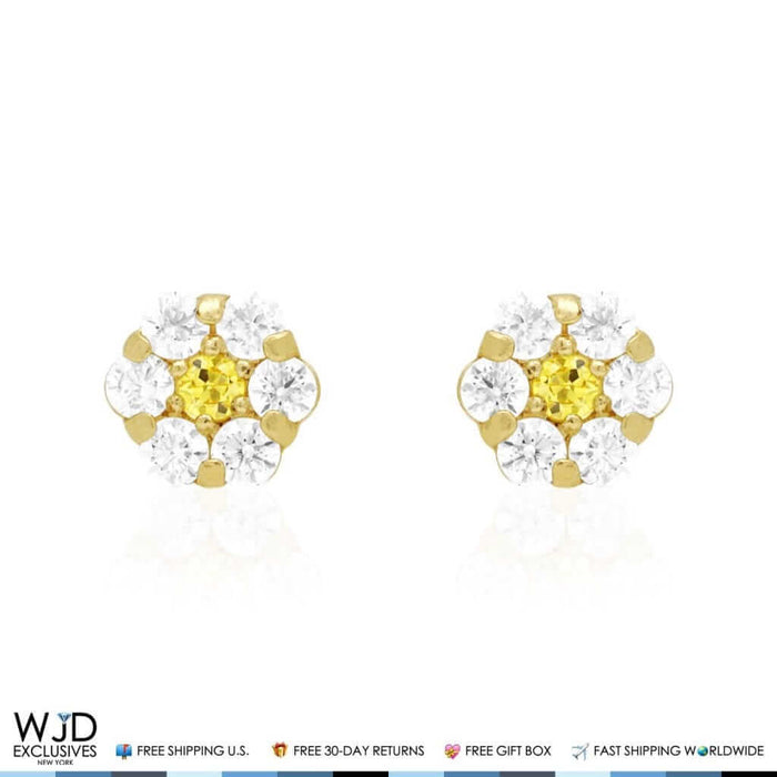 Kids 14K Yellow Gold Birthstone Flower Screw Back Earrings 5mm