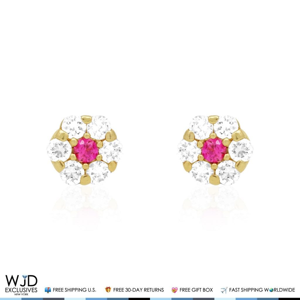 Kid's 14k Yellow Gold Simulated Birthstone Flower Screw Back Earrings 5mm