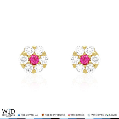 Kid's 14k Yellow Gold Simulated Birthstone Flower Screw Back Earrings 5mm