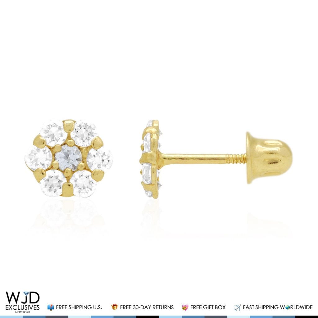 Kid's 14k Yellow Gold Simulated Birthstone Flower Screw Back Earrings 5mm