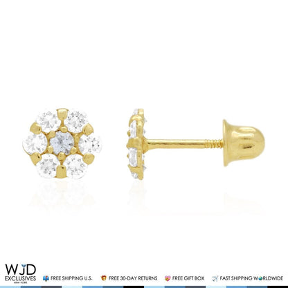 Kid's 14k Yellow Gold Simulated Birthstone Flower Screw Back Earrings 5mm