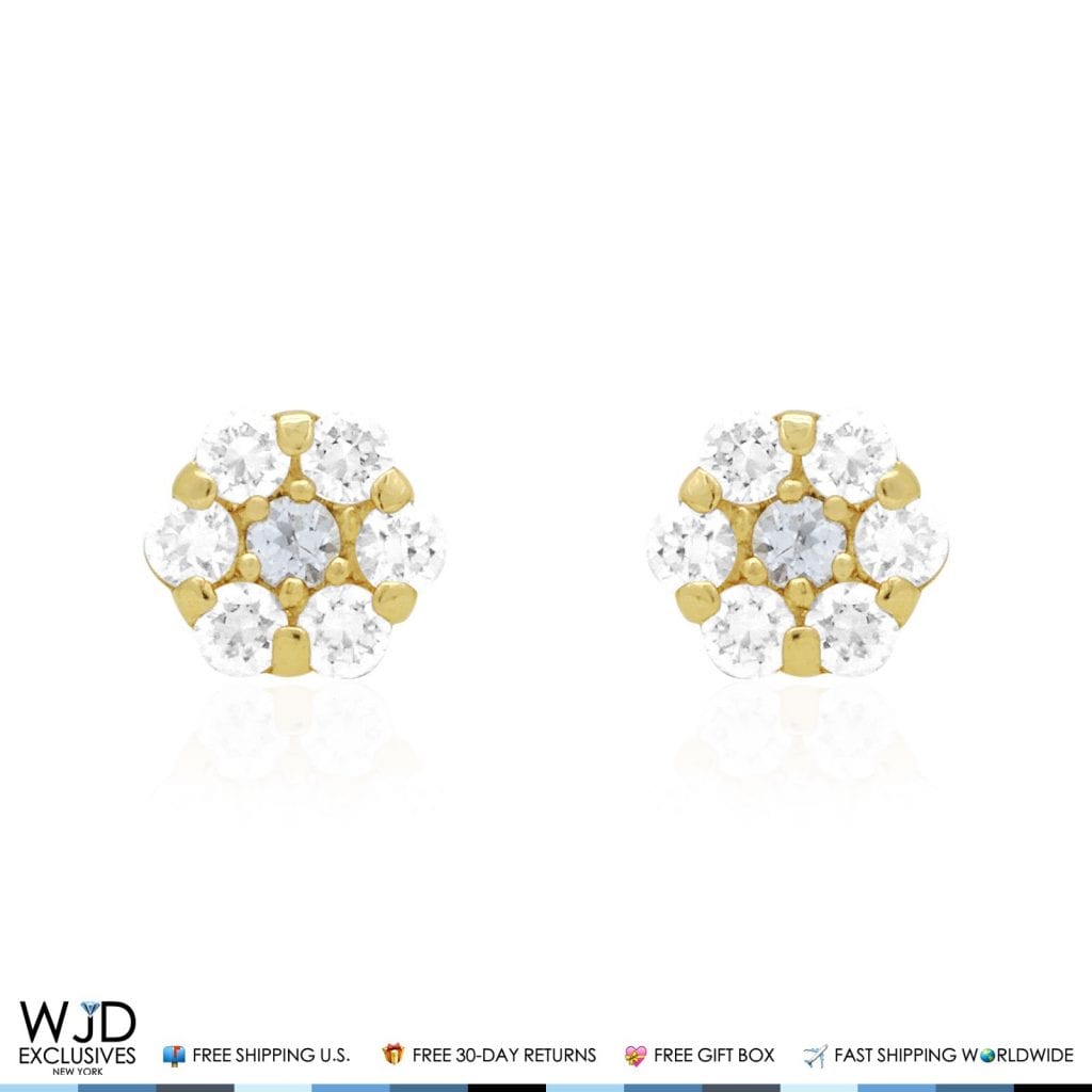Kid's 14k Yellow Gold Simulated Birthstone Flower Screw Back Earrings 5mm