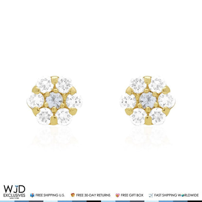 Kid's 14k Yellow Gold Simulated Birthstone Flower Screw Back Earrings 5mm