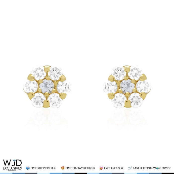 Kids 14K Yellow Gold Birthstone Flower Screw Back Earrings 5mm