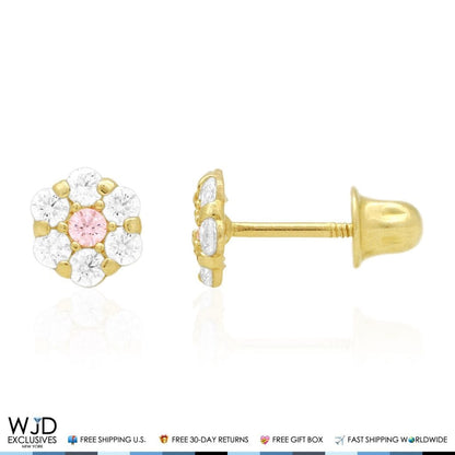 Kid's 14k Yellow Gold Simulated Birthstone Flower Screw Back Earrings 5mm