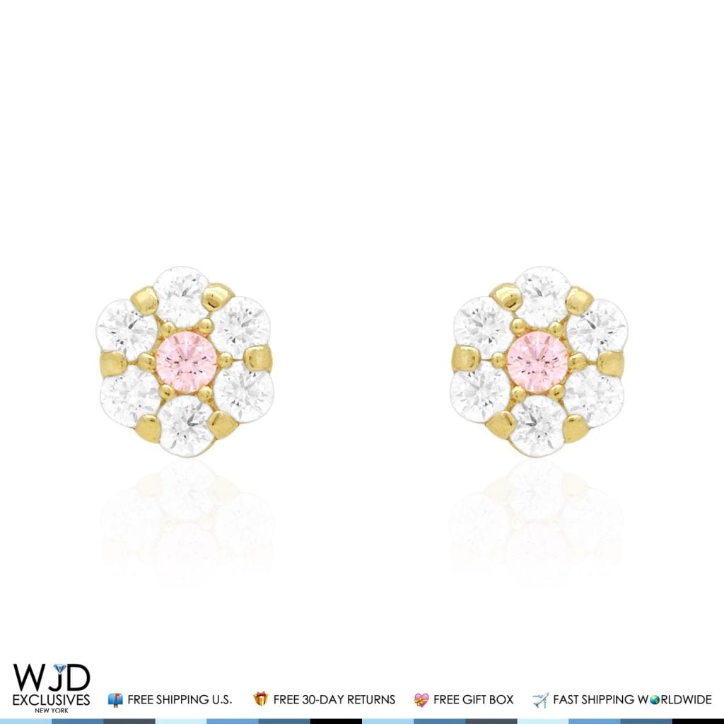 Kid's 14k Yellow Gold Simulated Birthstone Flower Screw Back Earrings 5mm