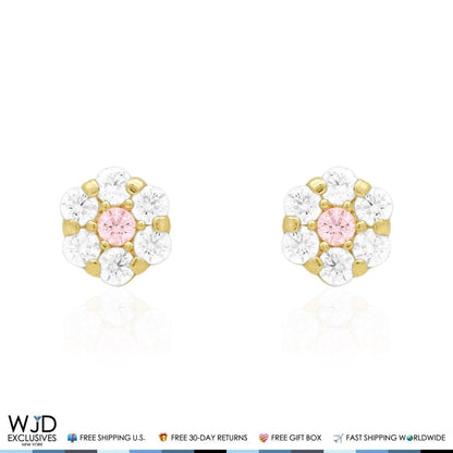 Kid's 14k Yellow Gold Simulated Birthstone Flower Screw Back Earrings 5mm
