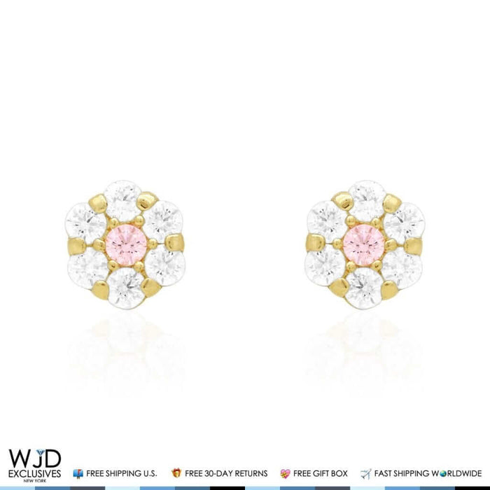 Kids 14K Yellow Gold Birthstone Flower Screw Back Earrings 5mm