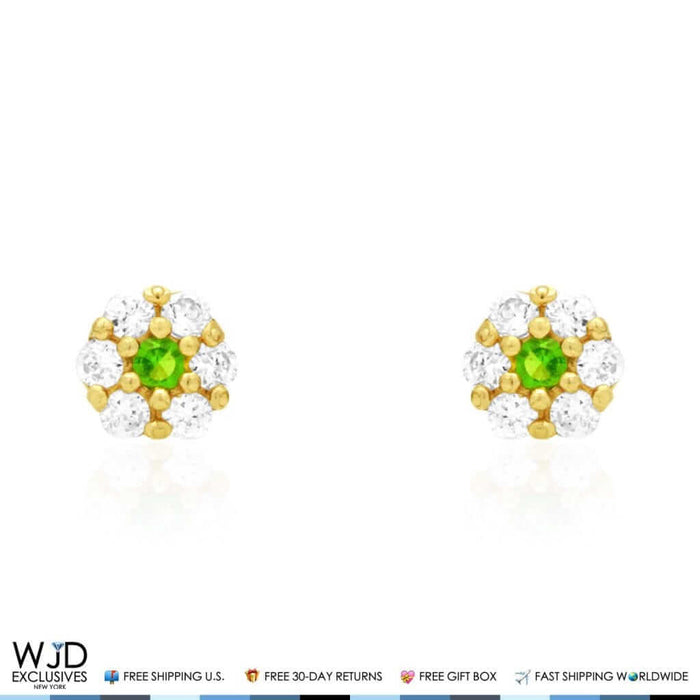Kid’s 14K Gold Birthstone CZ Flower Screw Back Stud Earrings 4mm