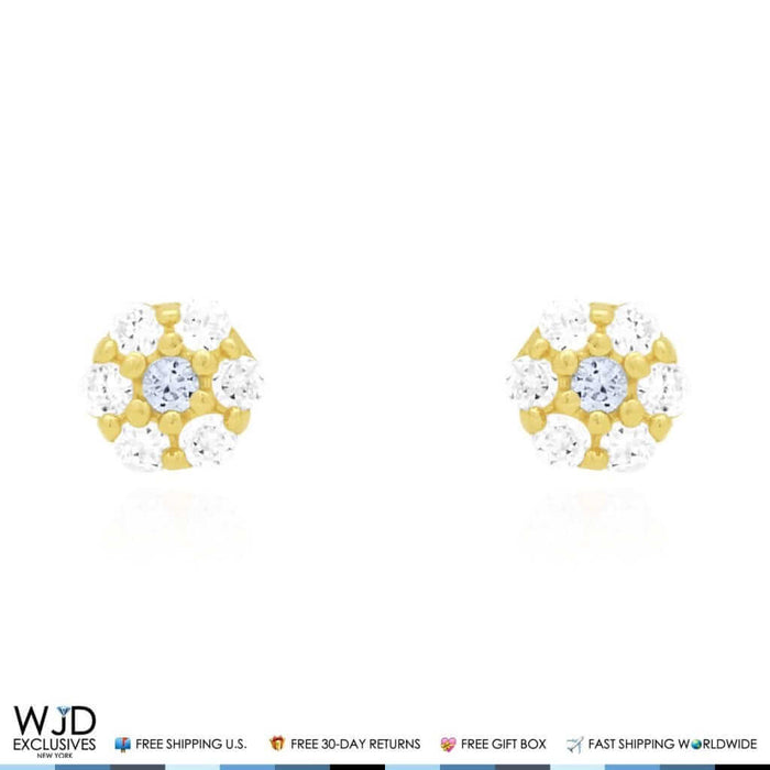 Kid’s 14K Gold Birthstone CZ Flower Screw Back Stud Earrings 4mm