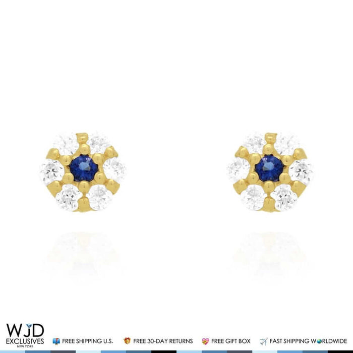 Kid’s 14K Gold Birthstone CZ Flower Screw Back Stud Earrings 4mm