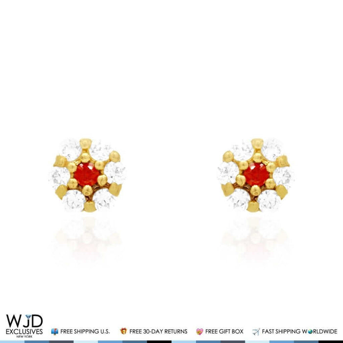 Kid’s 14K Gold Birthstone CZ Flower Screw Back Stud Earrings 4mm