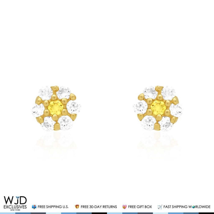 Kid’s 14K Gold Birthstone CZ Flower Screw Back Stud Earrings 4mm