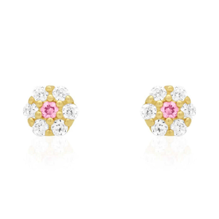 Kid’s 14K Gold Birthstone CZ Flower Screw Back Stud Earrings 4mm