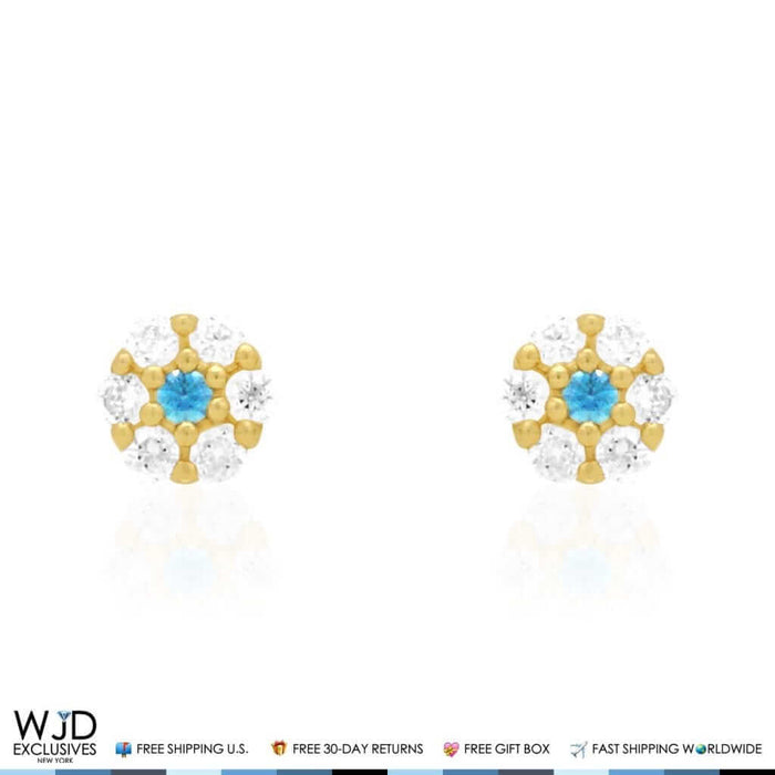 Kid’s 14K Gold Birthstone CZ Flower Screw Back Stud Earrings 4mm