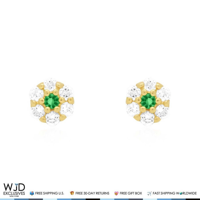 Kid’s 14K Gold Birthstone CZ Flower Screw Back Stud Earrings 4mm