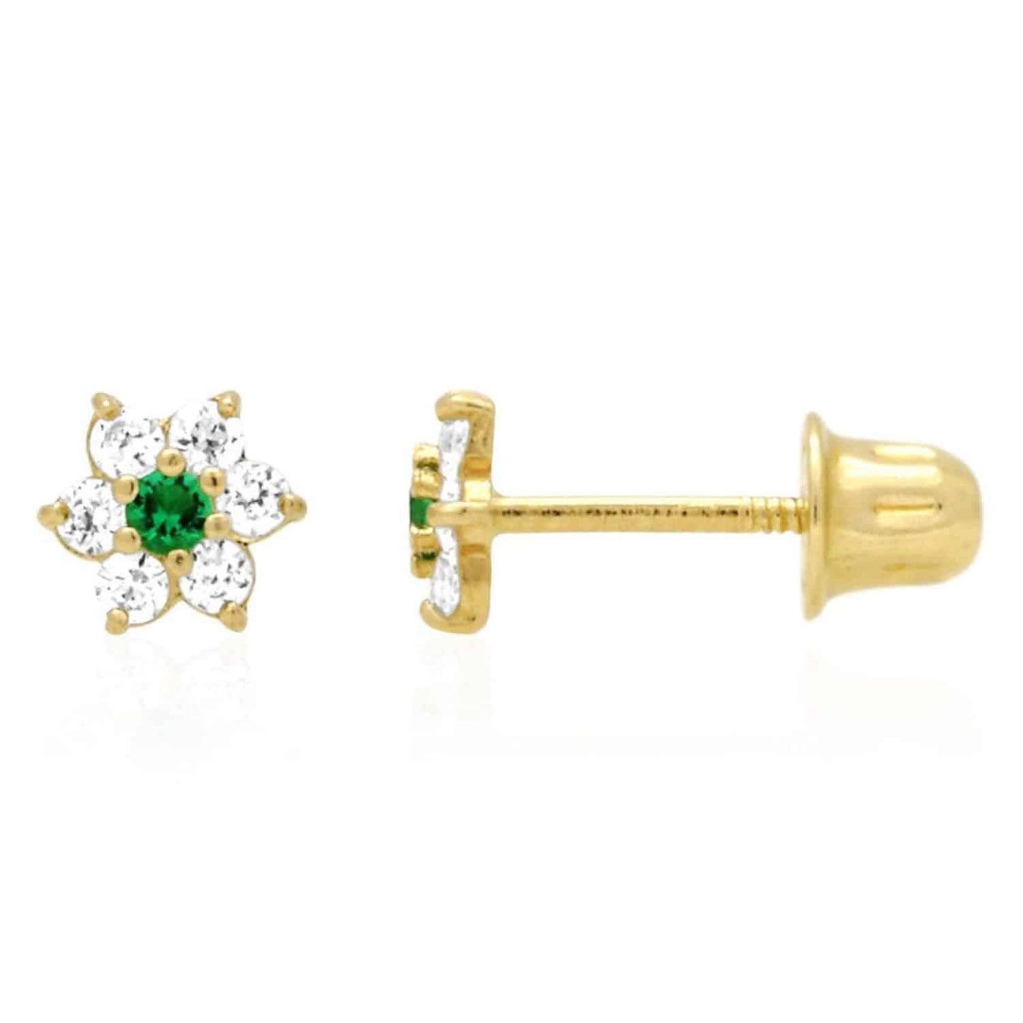 Kid's 14k Gold .50Ct Simulated Birthstone Flower Cluster Screwback Stud Earrings