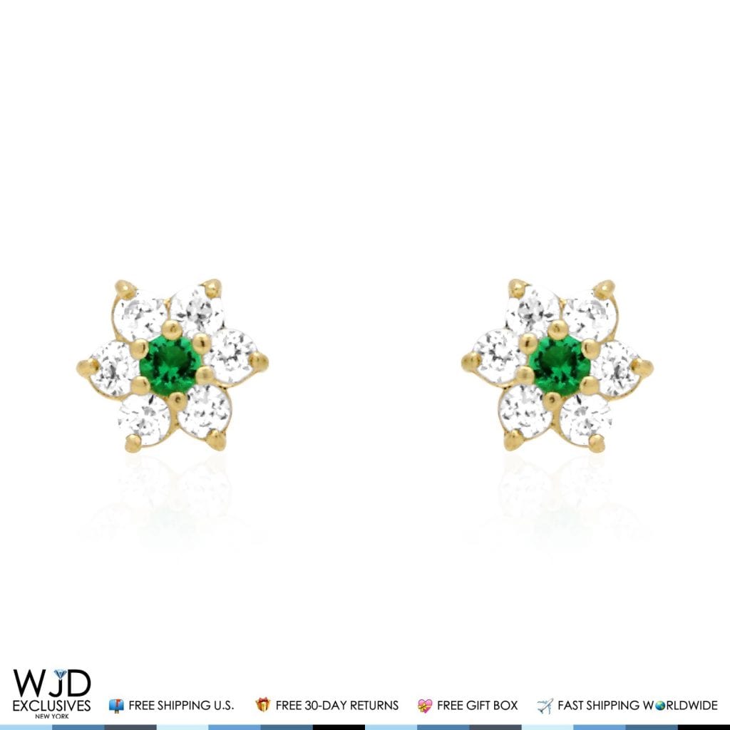 Kid's 14k Gold .50Ct Simulated Birthstone Flower Cluster Screwback Stud Earrings