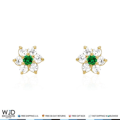 Kid's 14k Gold .50Ct Simulated Birthstone Flower Cluster Screwback Stud Earrings