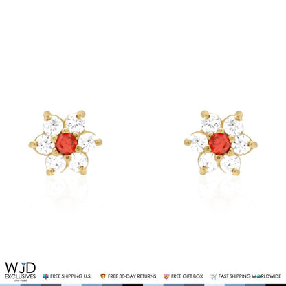 Kid's 14k Gold .50Ct Simulated Birthstone Flower Cluster Screwback Stud Earrings
