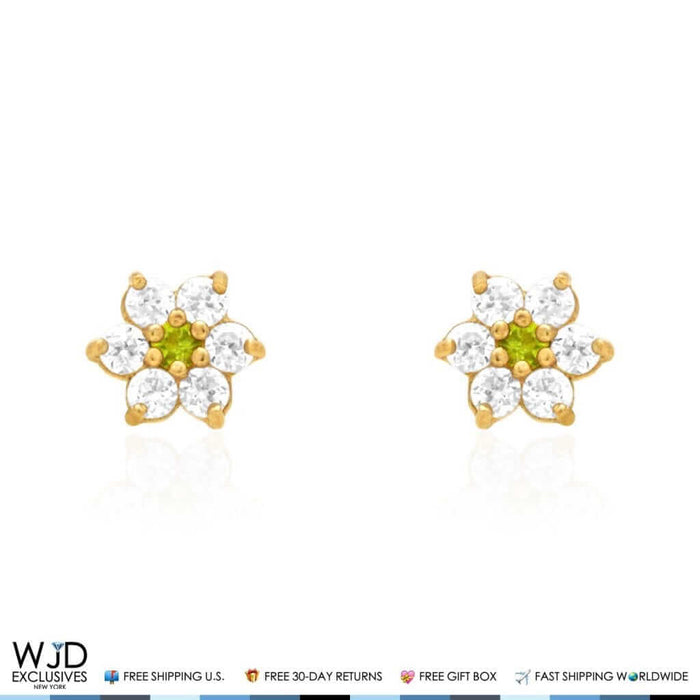 Kids 14K Gold .50Ct Birthstone Flower Cluster Screw Back Stud Earrings