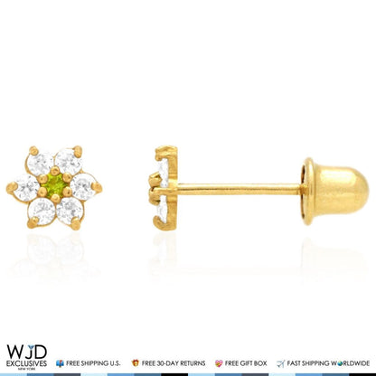 Kid's 14k Gold .50Ct Simulated Birthstone Flower Cluster Screwback Stud Earrings