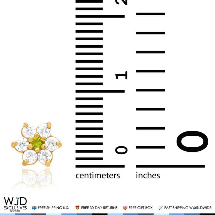 14k Yellow Gold CZ & Peridot Flower Screw Back Stud Earrings