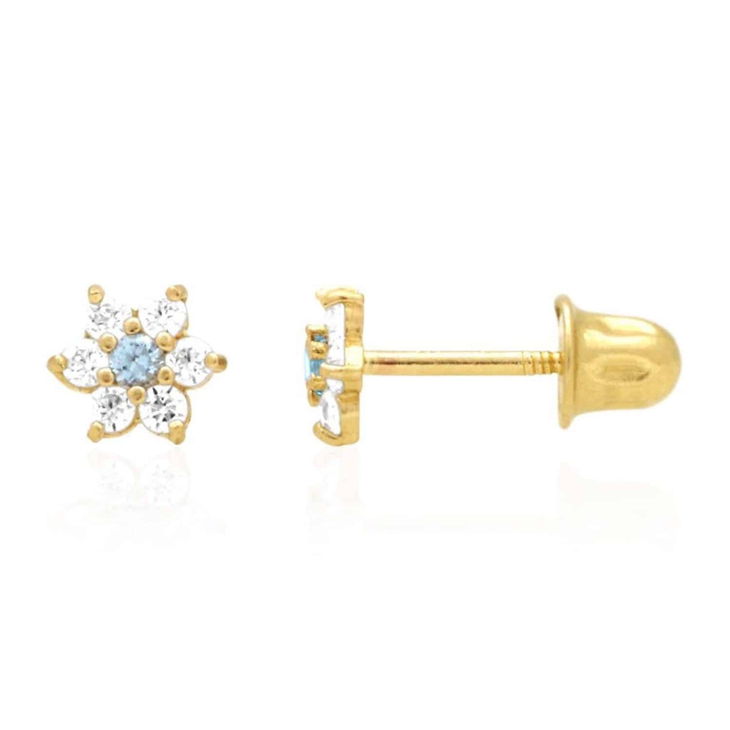 Kid's 14k Gold .50Ct Simulated Birthstone Flower Cluster Screwback Stud Earrings