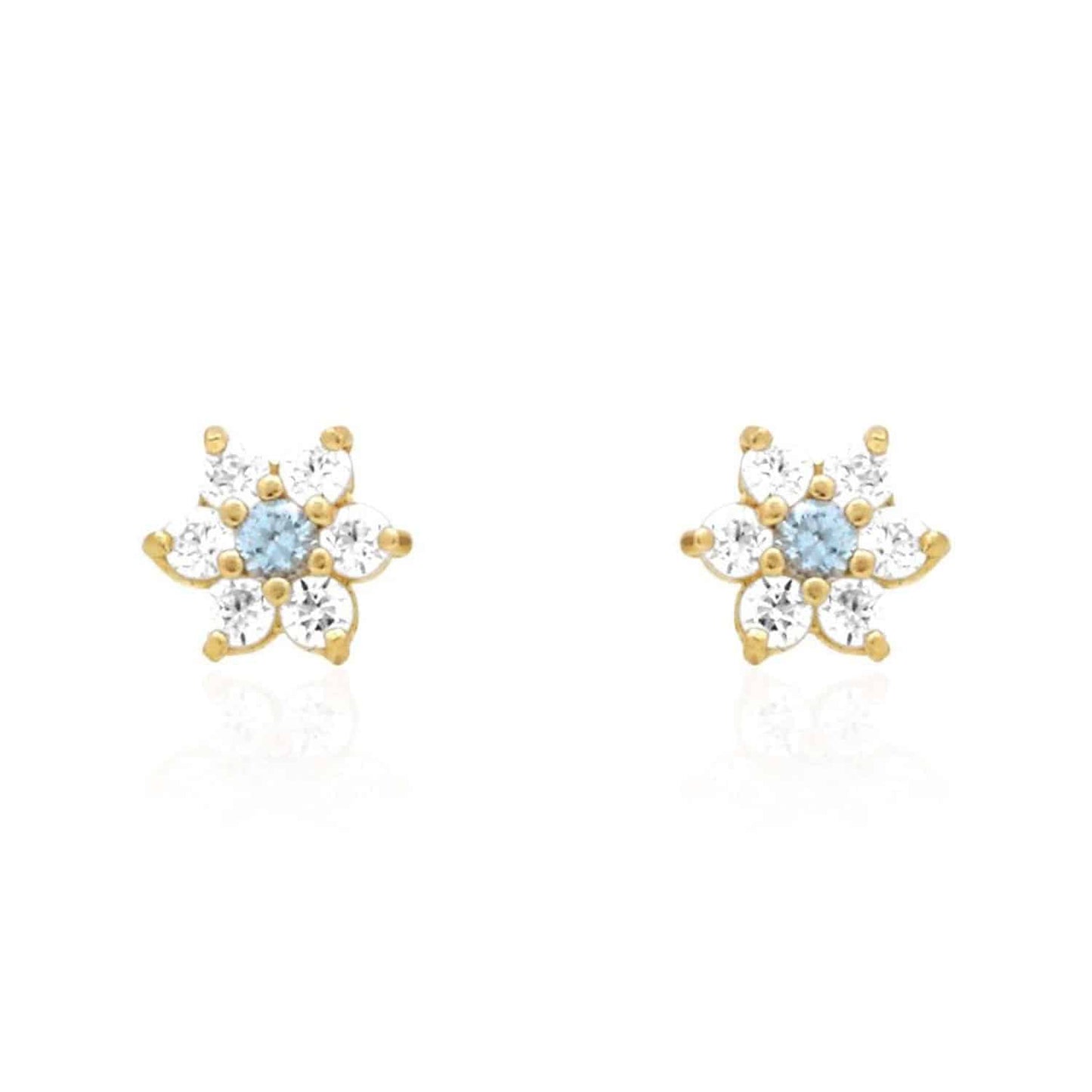 Kid's 14k Gold .50Ct Simulated Birthstone Flower Cluster Screwback Stud Earrings